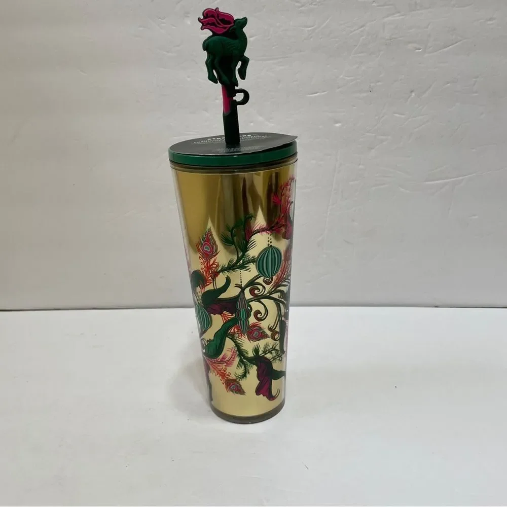 NEW WITH TAGS STARBUCKS 2024 HOLIDAY REINDEER PEACOCK COLLECTION COLD CUP TUMBLR